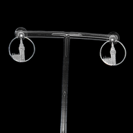 Big Ben Medium Earrings – Silver – Pendant or earrings inspired by London’s iconic Big Ben tower – elegant architectural design on black background