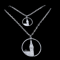 Big Ben Large Necklace – Silver – Pendant or earrings inspired by London’s iconic Big Ben tower – elegant architectural design on dark background