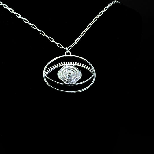 Evil Eye Pendant Necklace Large - Silver – elegant pendant necklace with spiritual meaning by Jey Jewels by Divya
Shown on black background