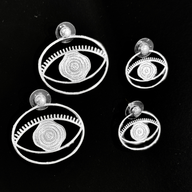 Evil Eye Stud + Hoop Earrings Medium - Silver – symbolic stud or hoop earrings designed by Jey Jewels by Divya two sizes shown in image