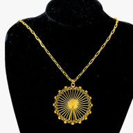 London Eye Large Necklace – Gold – Circular design inspired by the London Eye – a modern symbol of London’s skyline, architectural jewellery on black background