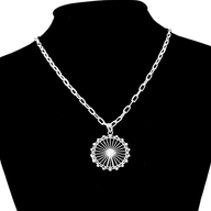 London Eye Medium Necklace – Silver – Circular design inspired by the London Eye – a modern symbol of London’s skyline, architectural jewellery on black background