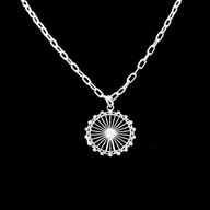 London Eye Medium Necklace – Silver – Circular design inspired by the London Eye – a modern symbol of London’s skyline, architectural jewellery on black background