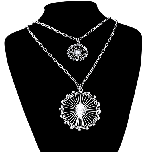 London Eye Medium Necklace – Silver – Circular design inspired by the London Eye – a modern symbol of London’s skyline, architectural jewellery on black background