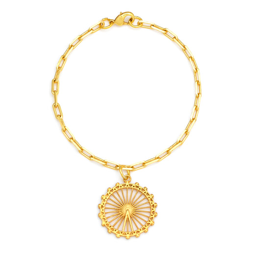 London Eye Medium Bracelet – Gold – Circular design inspired by the London Eye – a modern symbol of London’s skyline, architectural jewellery on white background