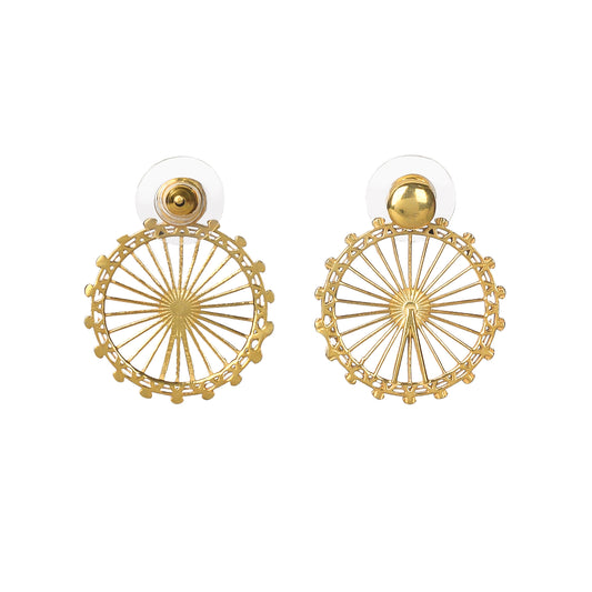 London Eye Medium Earrings – Gold – Circular design inspired by the London Eye – a modern symbol of London’s skyline, architectural jewellery on white background