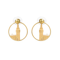 Big Ben Medium Earrings – Gold – Pendant or earrings inspired by London’s iconic Big Ben tower – elegant architectural design on white background