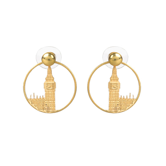 Big Ben Medium Earrings – Gold – Pendant or earrings inspired by London’s iconic Big Ben tower – elegant architectural design on white background