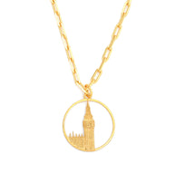 Big Ben Medium Necklace – Gold – Pendant or earrings inspired by London’s iconic Big Ben tower – elegant architectural design on white background