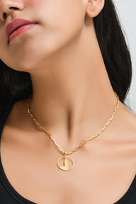 Big Ben Medium Necklace – Gold – Pendant or earrings inspired by London’s iconic Big Ben tower – elegant architectural design on model neck