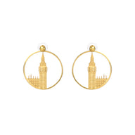 Big Ben Large Earrings – Gold – Pendant or earrings inspired by London’s iconic Big Ben tower – elegant architectural design on white background