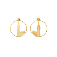 Big Ben Large Earrings – Gold – Pendant or earrings inspired by London’s iconic Big Ben tower – elegant architectural design on white background