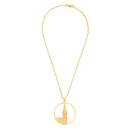 Big Ben Large Necklace – Gold – Pendant or earrings inspired by London’s iconic Big Ben tower – elegant architectural design on white background