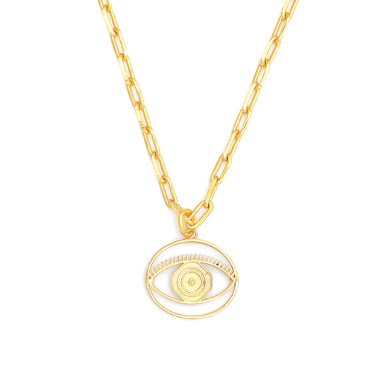 Evil Eye Pendant Necklace Small - Gold – elegant pendant necklace with spiritual meaning by Jey Jewels by Divya on white background zoomed in