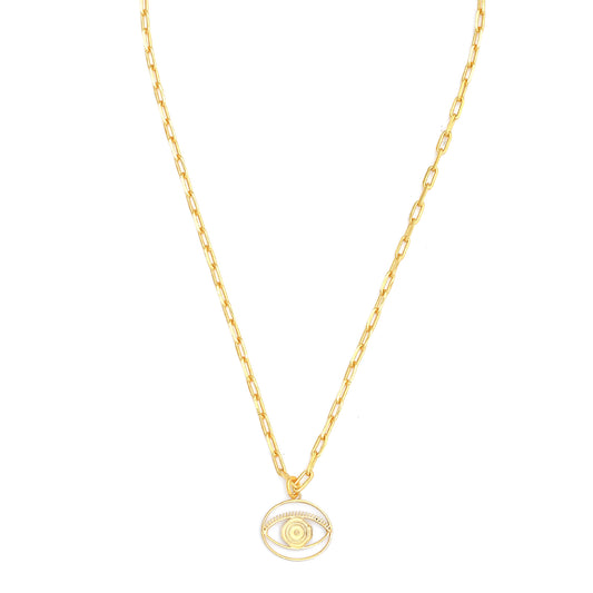 Evil Eye Pendant Necklace Small - Gold – elegant pendant necklace with spiritual meaning by Jey Jewels by Divya on white background