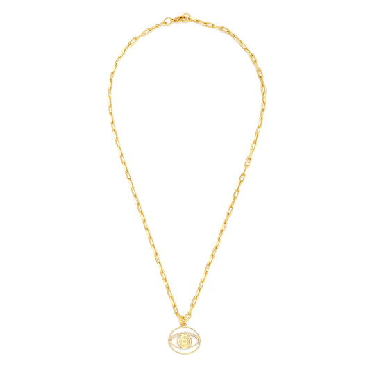 Evil Eye Pendant Necklace Small - Gold – elegant pendant necklace with spiritual meaning by Jey Jewels by Divya on white background, full view