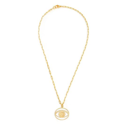 Evil Eye Pendant Necklace Medium - Gold – elegant pendant necklace with spiritual meaning by Jey Jewels by Divya on white background