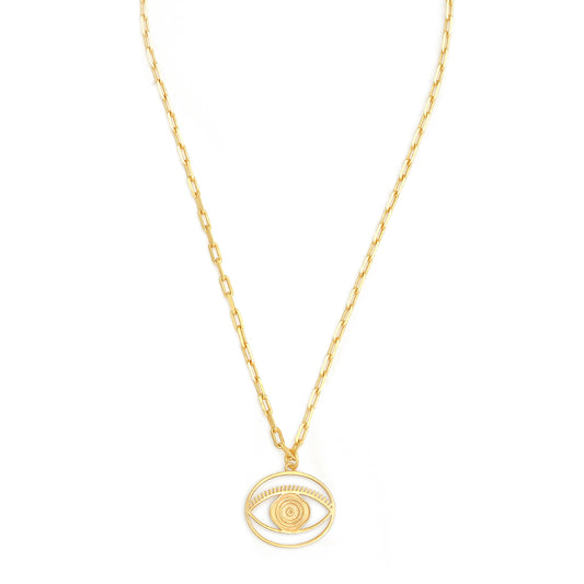 Evil Eye Pendant Necklace Medium - Gold – elegant pendant necklace with spiritual meaning by Jey Jewels by Divya on white background