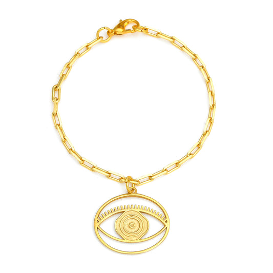 Evil Eye Dangling Bracelet Medium - Gold – handcrafted gold or silver charm bracelet by Jey Jewels by Divya on white background