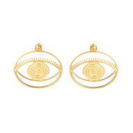 Evil Eye Stud + Hoop Earrings Large - Gold – symbolic stud or hoop earrings designed by Jey Jewels by Divya on white background front view