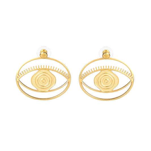 Evil Eye Stud + Hoop Earrings Large - Gold – symbolic stud or hoop earrings designed by Jey Jewels by Divya on white background front view