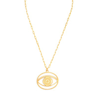 Evil Eye Pendant Necklace Large – Gold – elegant pendant necklace with spiritual meaning by Jey Jewels by Divya on white background