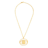 Evil Eye Pendant Necklace Large – Gold – elegant pendant necklace with spiritual meaning by Jey Jewels by Divya on white background, full necklace view