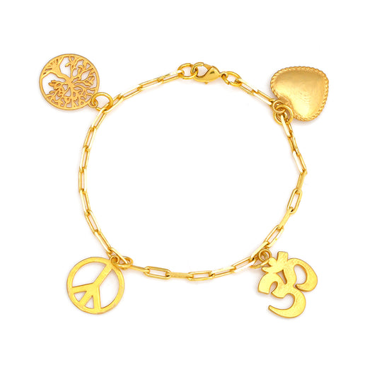 Healing Charms Dangling Bracelet Mix - 1 Small - Gold – handcrafted gold or silver charm bracelet by Jéy Jewels by Divya on whtite background