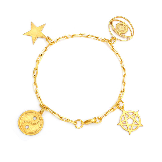 Healing Charms Dangling Bracelet Mix - 2 Small - Gold – handcrafted gold or silver charm bracelet by Jéy Jewels by Divya on white background