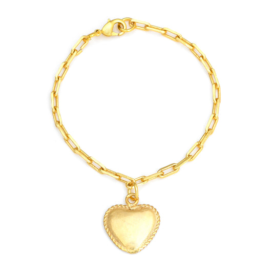 Heart Dangling Bracelet Small - Gold – handcrafted gold charm bracelet by Jéy Jewels by Divya on white background