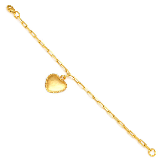 Heart Dangling Bracelet Small - Gold – handcrafted gold charm bracelet by Jéy Jewels by Divya on white background