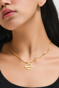 London Medium Necklace – Gold – A tribute to London’s essence – elegant handcrafted jewellery inspired by its iconic cityscape, styled on a model neck