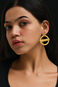 London Large Earrings – Gold – A tribute to London’s essence – elegant handcrafted jewellery inspired by its iconic cityscape, styled on a model ear zoom out