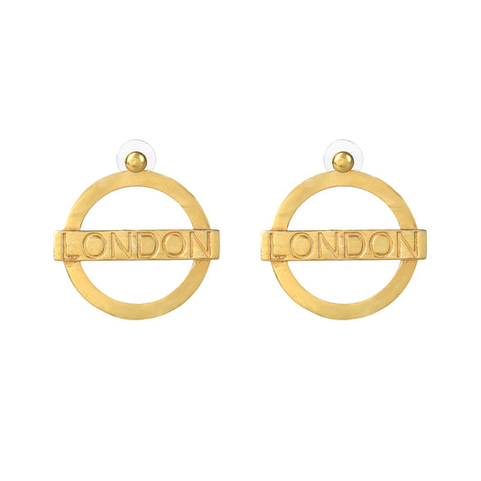 London Large Earrings – Gold – A tribute to London’s essence – elegant handcrafted jewellery inspired by its iconic cityscape, styled on a white backdrop