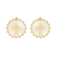 London Eye Large Earrings – Gold – Circular design inspired by the London Eye – a modern symbol of London’s skyline, architectural jewellery on black background