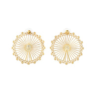 London Eye Large Earrings – Gold – Circular design inspired by the London Eye – a modern symbol of London’s skyline, architectural jewellery on white 
background