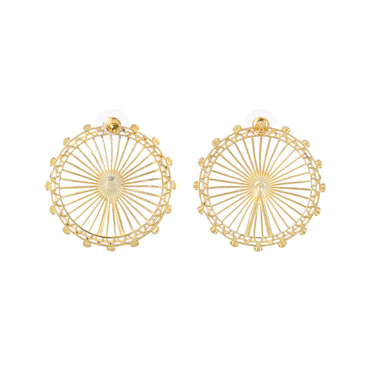 London Eye Large Earrings – Gold – Circular design inspired by the London Eye – a modern symbol of London’s skyline, architectural jewellery on white 
background