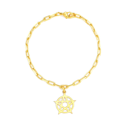 Pentacle Dangling Bracelet Small - Gold – handcrafted gold  charm bracelet by Jéy Jewels by Divya on white background