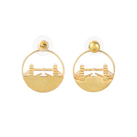 Tower Bridge Medium Earrings – Gold – Intricate detailing inspired by London’s Tower Bridge – heritage architecture in wearable form on white background