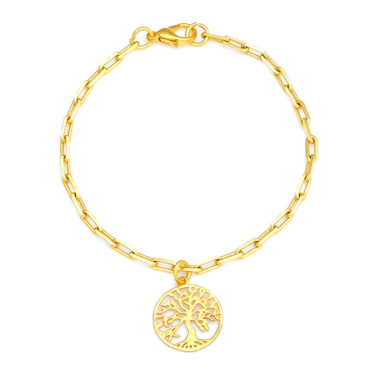 Tree Of Life Dangling Bracelet Small - Gold – handcrafted gold charm bracelet by Jéy Jewels by Divya on white background