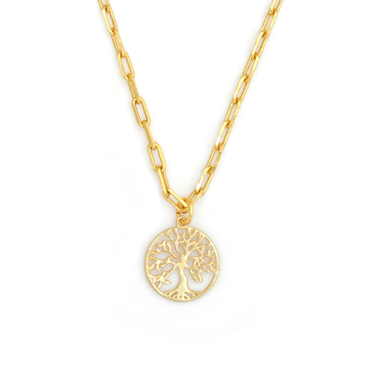 Tree Of Life Pendant Necklace Small - Gold – elegant pendant necklace with spiritual meaning by Jéy Jewels by Divya on white background zoomed in