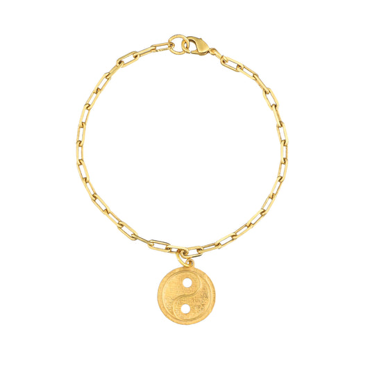 Yin Yang Dangling Bracelet Small - Gold – handcrafted gold charm bracelet by Jéy Jewels by Divya on white background