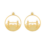 Tower Bridge Large Earrings – Gold – Intricate detailing inspired by London’s Tower Bridge – heritage architecture in wearable form on white background