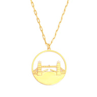 Tower Bridge Large Necklace – Gold – Intricate detailing inspired by London’s Tower Bridge – heritage architecture in wearable form on white background