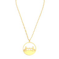 Tower Bridge Large Necklace – Gold – Intricate detailing inspired by London’s Tower Bridge – heritage architecture in wearable form on white background