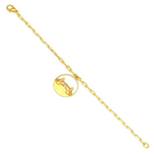 Tower Bridge Medium Necklace – Gold – Intricate detailing inspired by London’s Tower Bridge – heritage architecture in wearable form on white background