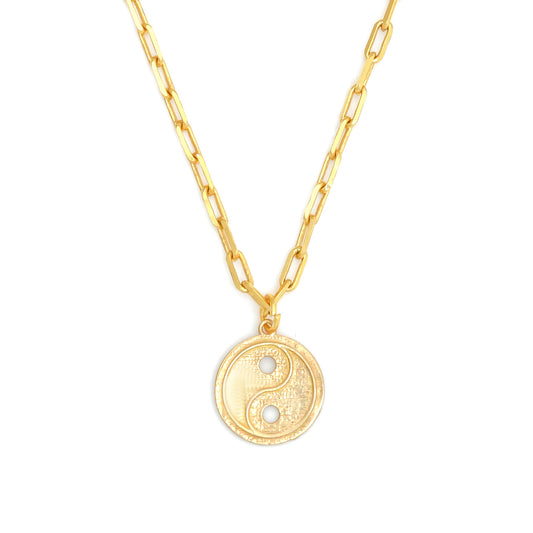 Yin Yang Pendant Necklace Small - Gold – elegant pendant necklace with spiritual meaning by Jéy Jewels by Divya on white background