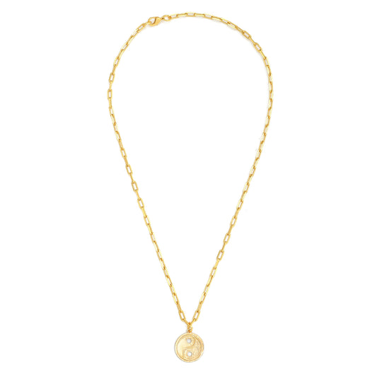 Yin Yang Pendant Necklace Small - Gold – elegant pendant necklace with spiritual meaning by Jéy Jewels by Divya in white background full necklace view