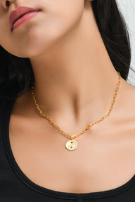 Yin Yang Pendant Necklace Small - Gold – elegant pendant necklace with spiritual meaning by Jéy Jewels by Divya on model neck