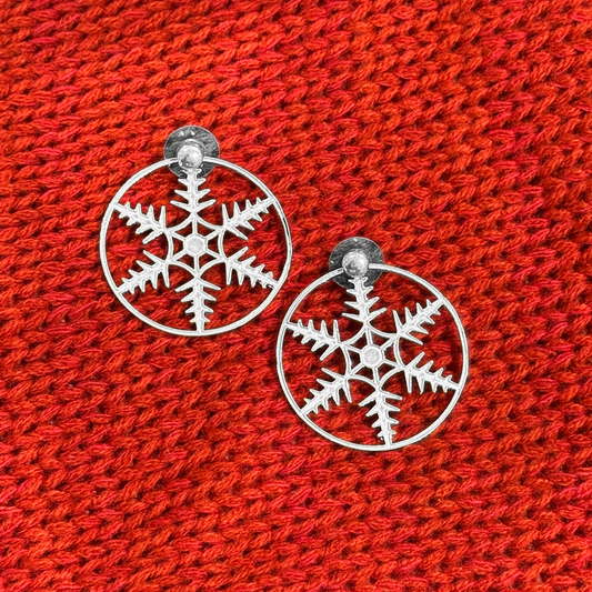 SnowFLake Stud + Hoop Earrings - Silver